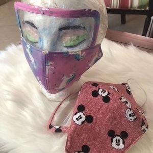 Face mask covers mouth and eyes.